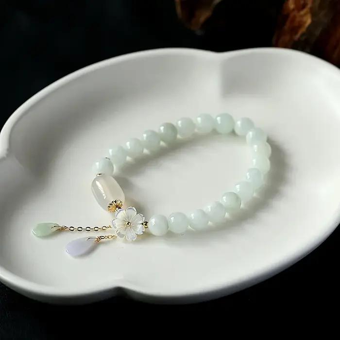Bracelet de perles d'agate émeraude de jade naturel réglable pour femmes occasions spéciales engagement romantique naturel