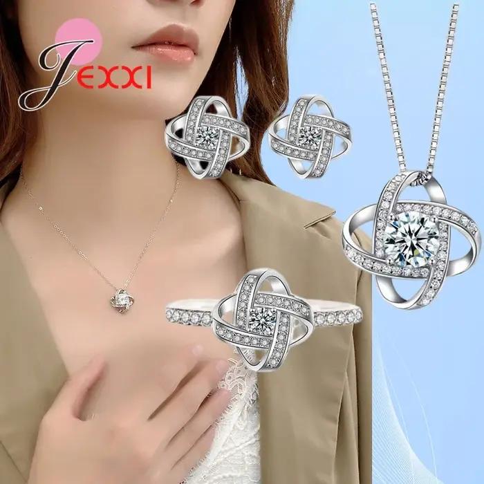 Ensemble de bijoux en argent regardé 100% pur pour femme, fiançailles de mariage, brillant, cubique,