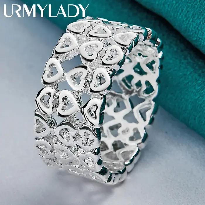 URMYLADY Coeur creux en argent sterling 925 7-10 # Bague pour femmes