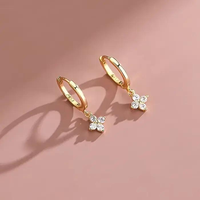 Boucles d'oreilles créoles trèfle en argent sterling 925, élégantes et tendance, pour mariage, fête,