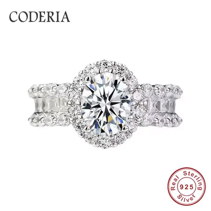 Bague Moissanite ovale 6x8mm plaquée or blanc 18K couleur D VVS 1.5CT argent S925 bagues de mariage