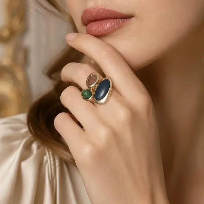 Bague en résine Cring Coco ajustable en alliage de zinc doré pour femmes styles géométriques et modernes occasions spéciales et quotidiennes