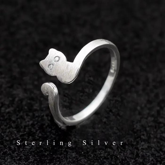 Buyee-Bague mignonne en argent regardé 925 pour femme, doigt, chat, éléphant, doux, ouvert, unique,