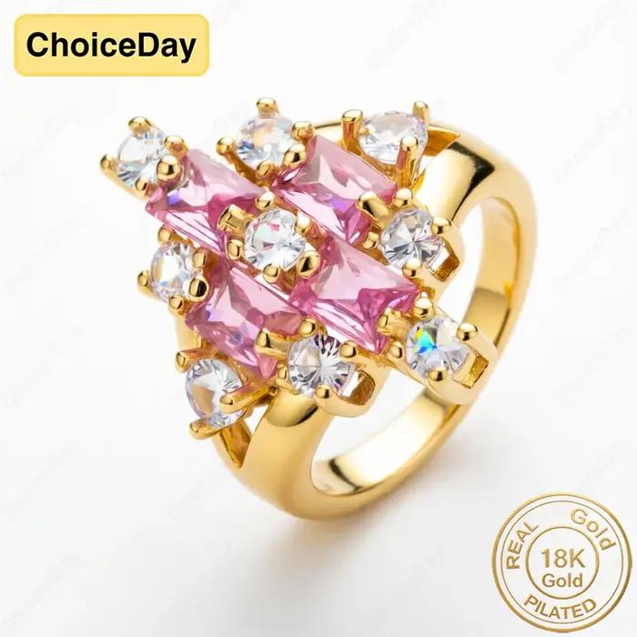 Bague en zircon rose luxueuse et exquise plaquée or 18 carats