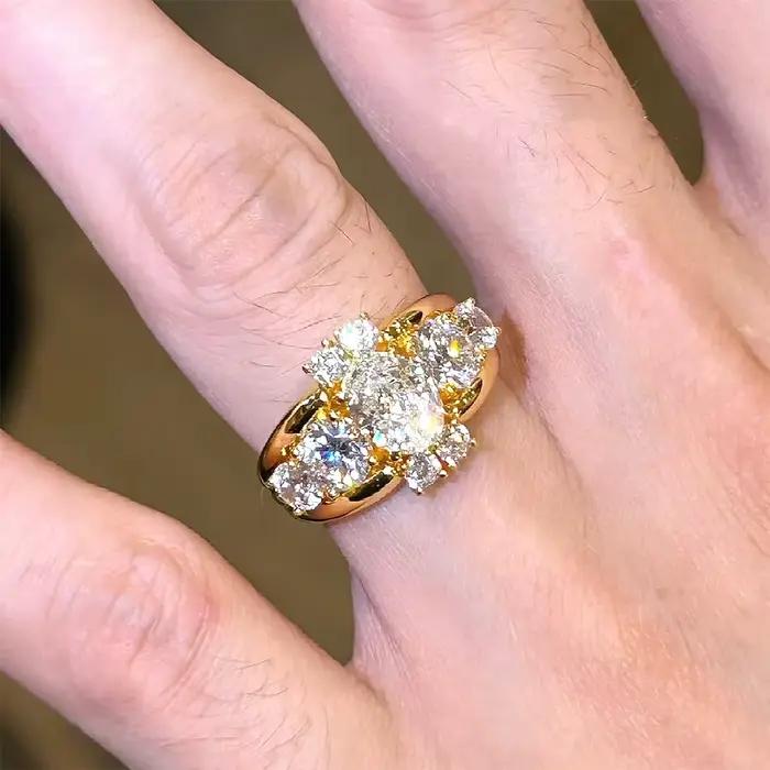BXINY luxe 5*7mm coupe ovale Moissanite bague 925 en argent Sterling plaqué or 18K pour les femmes d