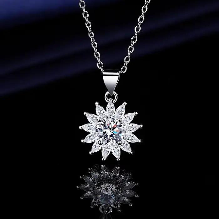 Collier en argent sterling 925 pour femmes, Zircom avec diamant de laboratoire, bijoux, pendentif de mariage, plaqué or blanc