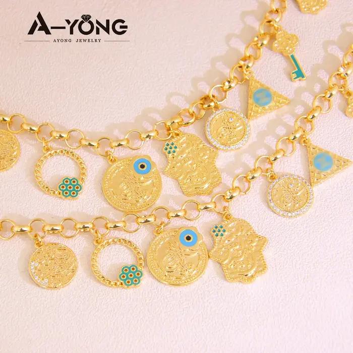 Collier à Breloques Arabe Hip Hop Plaqué Or 21 Carats Bijoux Vintage Pour Femmes Occasions Spéciales