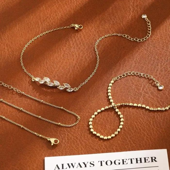 Bracelet de cheville Bohème Plaqué Or 14 Carats Perles Acier Inoxydable Géométrique Pour Fête Mariage Anniversaire Saint Valentin