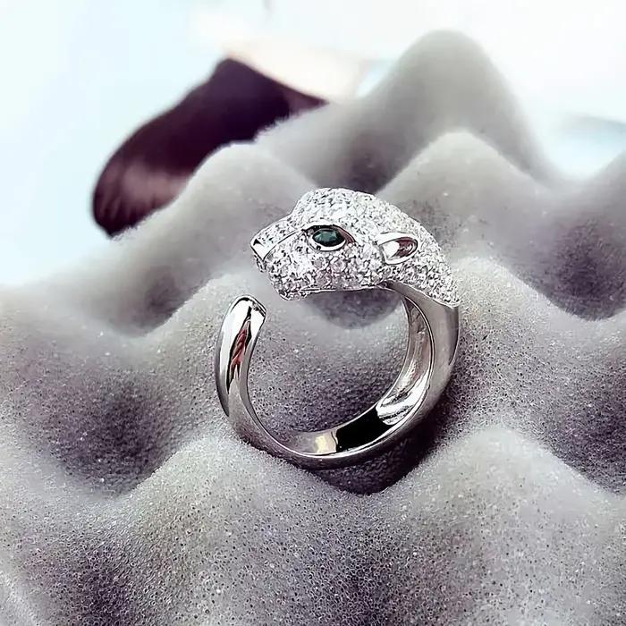 Bague tête de léopard en argent sterling 925 sertie de cristal original unique pour femmes occasions spéciales engagement mariage soirée