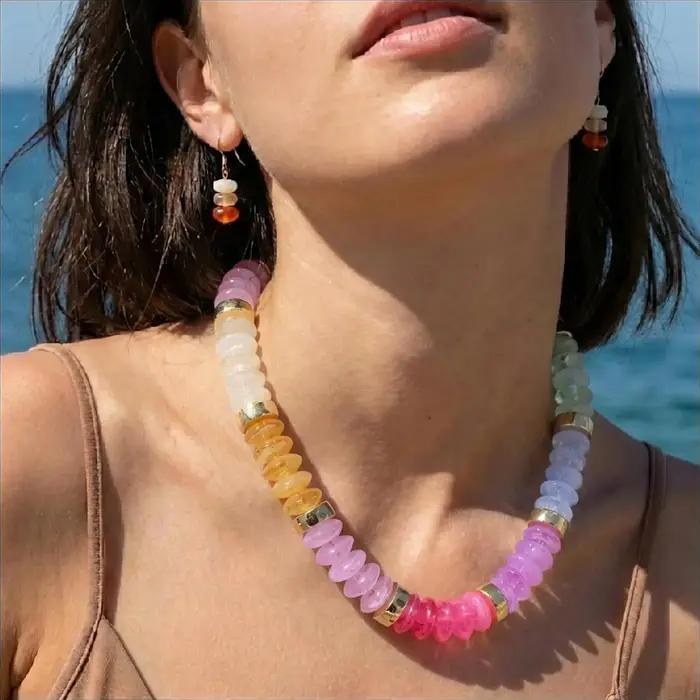 Collier ras du cou épais perlé pour femme en or 18 carats