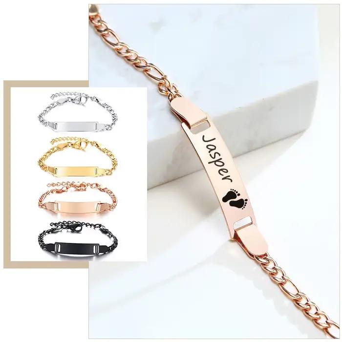 Vnox – Bracelets Anti-allergie pour maman et fille, en acier inoxydable, pour bébé, nom personnalisé, barre de Date de naissance, cadeaux de baptême personnalisés pour filles et garçons