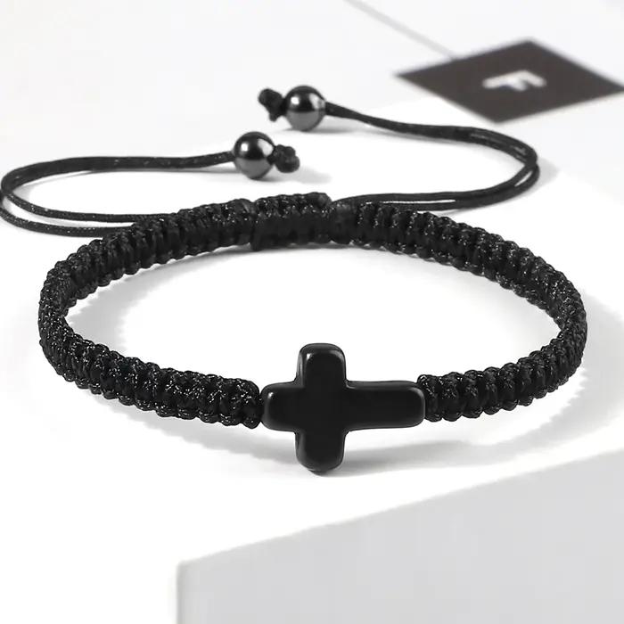 Bracelet croix de jésus tissé à la main pour hommes et femmes