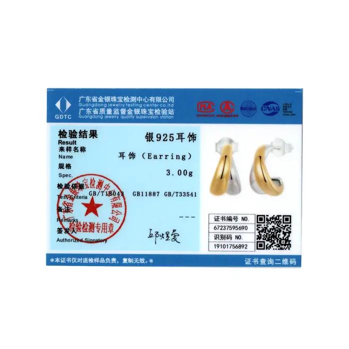 Boucles d'oreilles créoles bicolores plaquées argent regardé 925 pour femmes