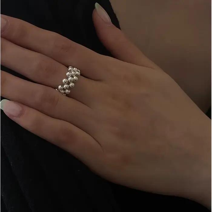 PANJBJ Bague en argent 925 avec perles pour femme, design ajouré irrégulier, minimaliste, bijou polyvalent, cadeau, dropshipping