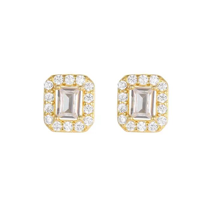 Boucles d'oreilles clous carrées en argent 925 plaqué or 18 carats avec zircon cubique, bijoux de lu