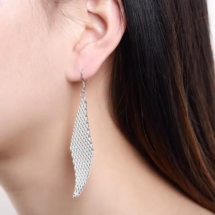 Boucles d'oreilles en argent Sterling 925 pour femmes, bijoux classiques à la mode, en maille tissée créative, cadeaux d'anniversaire