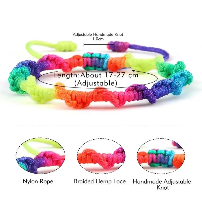 Bracelet tressé en fil arc-en-ciel tibétain ajustable à nœud pour femmes et hommes occasions spéciales