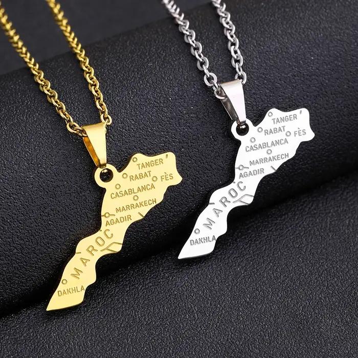 Afrique royaume du maroc carte ville pendentif collier or argent couleur hommes femmes