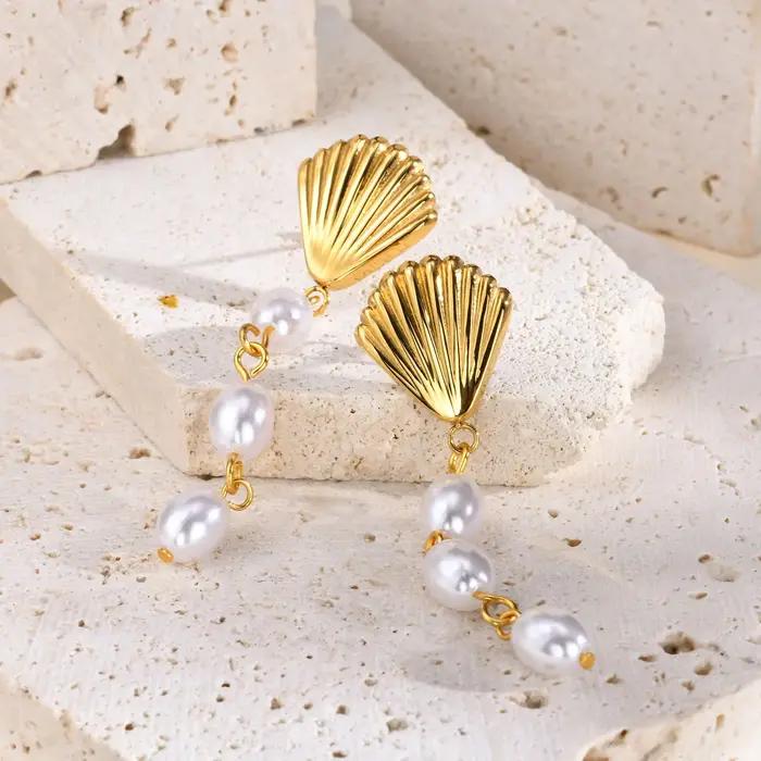 Boucles d'oreilles coquillage en acier inoxydable pour femme