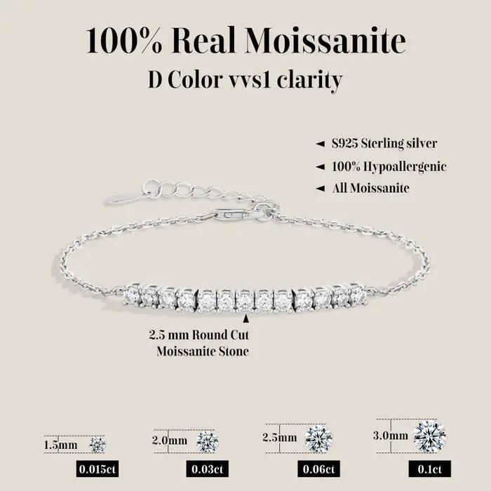 Bracelet de tennis en argent sterling 925 et moissanite grade D couleur VVS1 plaqué or pour femme bijou de luxe ajustable pour mariage et fiançailles