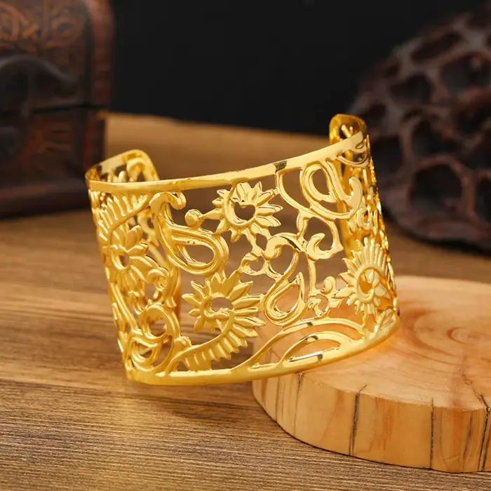 Bracelet large doré de style ethnique ancien Dai de Dunhuang, bracelets bohèmes vintage exquis pour