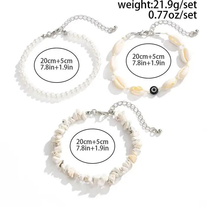 Ingemark Lot de 3 bracelets bohèmes en pierre naturelle pour hommes et femmes, rétro, empilables, avec perles imitation coquillage, ajustables
