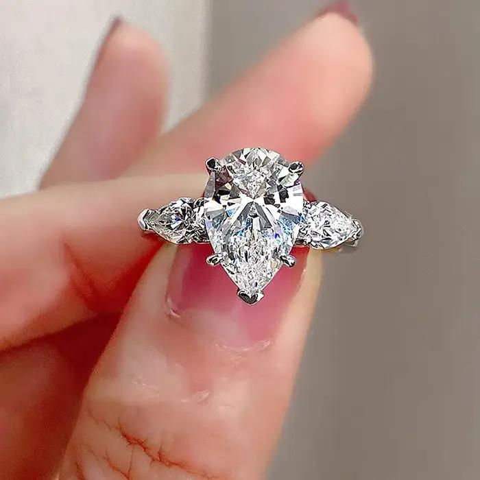 Bagues de fiançailles en diamant Moissanite pour femmes, coupe poire, 1/2/3/6Carat, en argent Sterling 925, 3 pierres en forme de goutte d'eau, bague de mariage