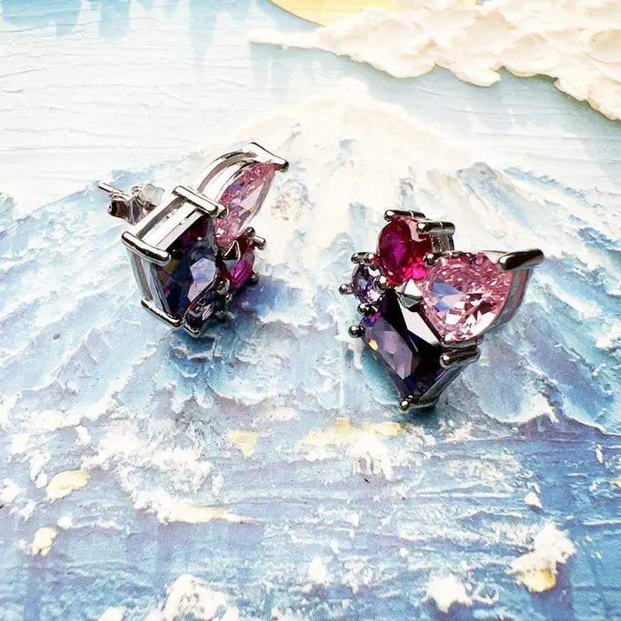 Boucles d'oreilles en Zircon rose et Violet