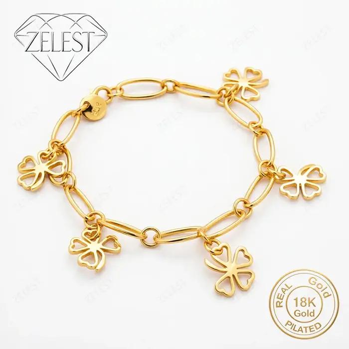 Bracelet délicat en argent sterling 925 plaqué or 18 carats, motif trèfle à quatre feuilles ajouré,