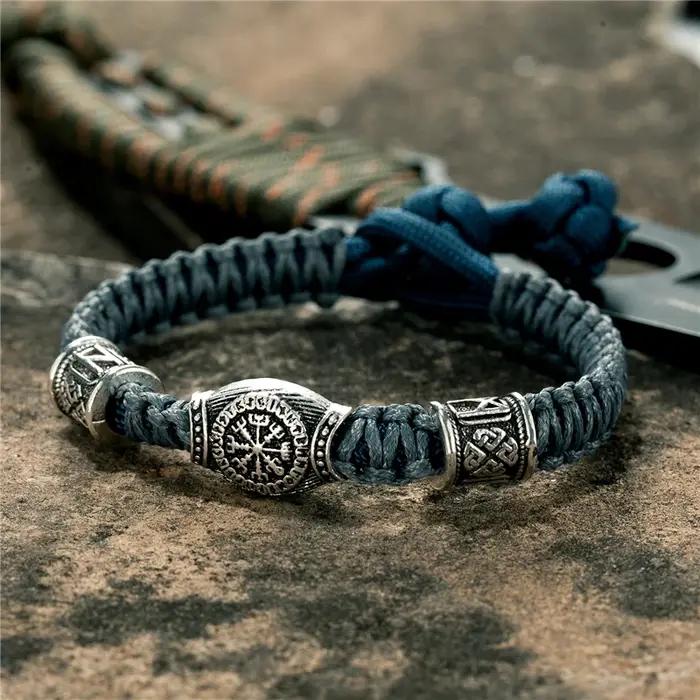 Bracelet rúnique ajustable Vantage Norse Viking pour hommes et femmes, bijou à la mode en paracorde tressée, amulette géométrique, bracelet de survie avec suivi de la santé et rappels