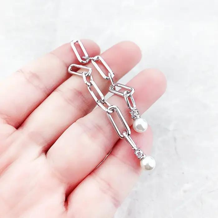 Boucles d'oreilles en argent regardé 925 avec perle pour femme