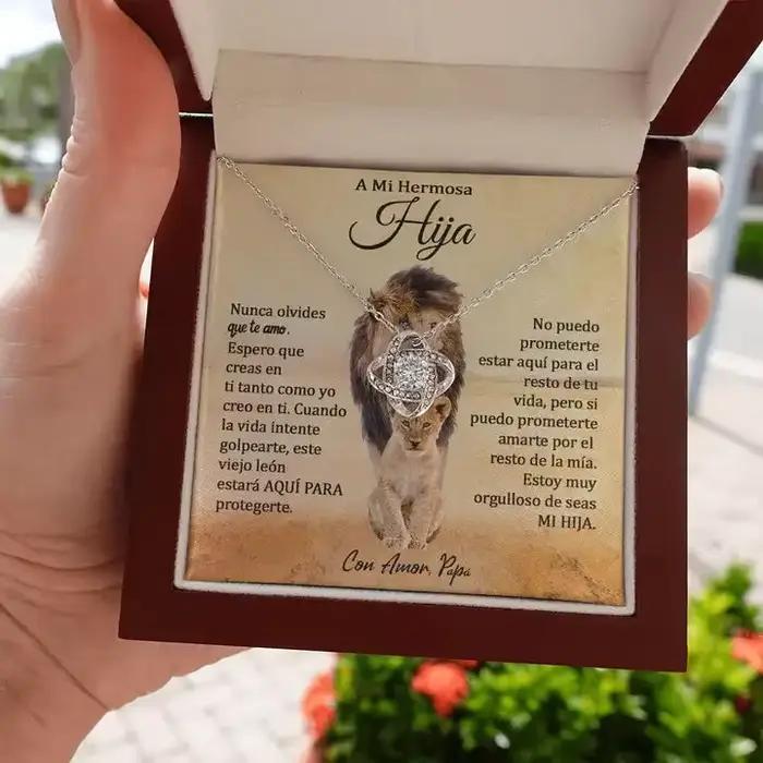 Collier noeud d'amour Mi Hermosa Hija cadeau anniversaire pour filles occasion spéciale amour pendentif chaîne O alliage de cuivre styles cadeaux de père