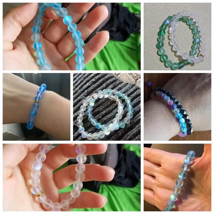 Bracelet en pierre de lune mate multicolore 6mm tressé en cristal autrichien pour femmes et hommes occasions spéciales trackers d'humeur subtils