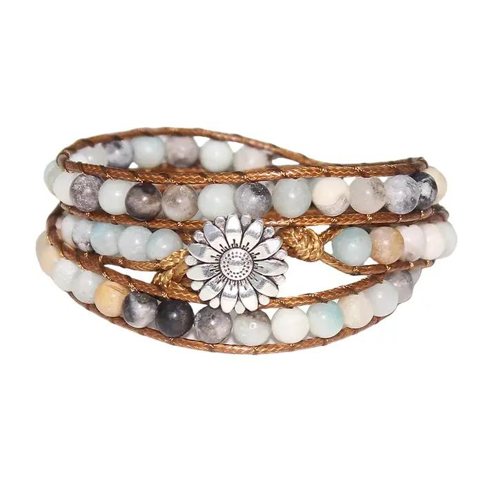 1 pièces bracelet de perles multicouche tissé à la main en pierre naturelle de vente chaude