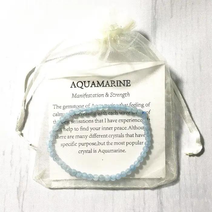 Ruberthen – Bracelet aigue-marine naturelle de 4 MM, Mini pierres précieuses pour femmes, bijoux énergétiques de Yoga
