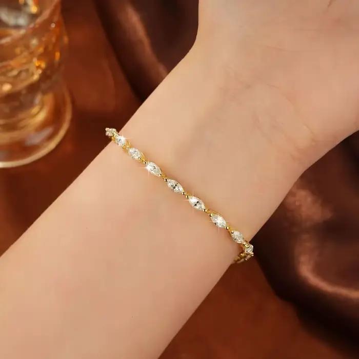 Rrjzz – Bracelet en moissanite de luxe pour femme, coupe marquise, couleur D, 3x6mm, 7 pouces (17,8 cm), chaîne, bijoux de fiançailles, cadeaux