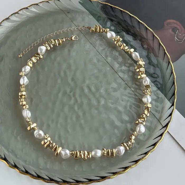 Collier ras du cou KunJoe élégant en imitation perle pour femmes