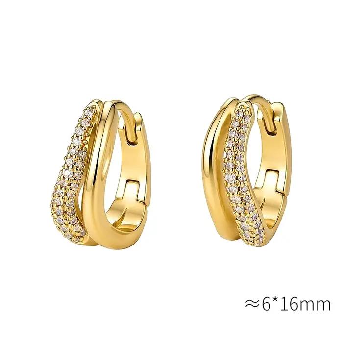 Boucles d'oreilles élégantes en cuivre poli plaqué or avec double anneau et forme géométrique pour femmes occasions spéciales sorties anniversaires