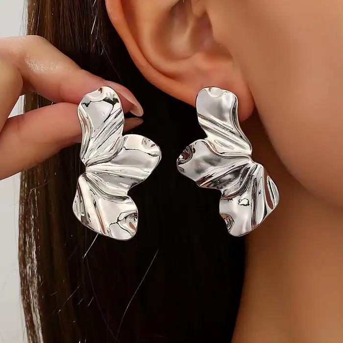 Cefiri 48mm or blanc/plaqué or pétale boucle d'oreille pour les femmes en alliage de Zinc fleur boucles d'oreilles simples bijoux cadeau pour noël