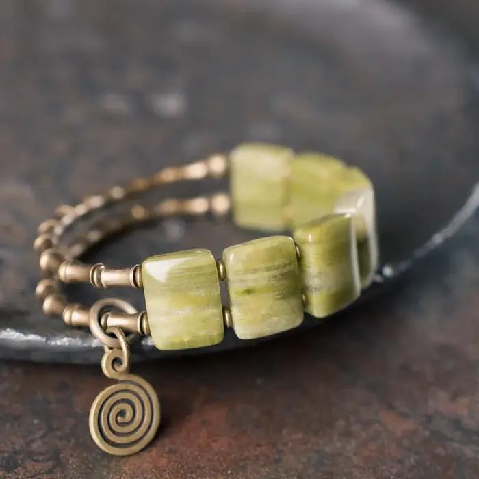 Bracelet de Péridot et Corail Naturel Géométrique pour Hommes et Femmes Protection et Bonne Fortune Occasion Spéciale