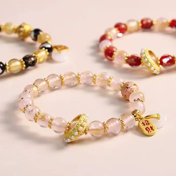 Bracelet porte-bonheur béni, temple de luxe léger, bijoux culturels et créatifs, encens, glaçage de cendres, chaîne à main, cadeau pour filles
