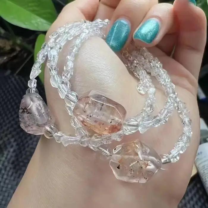 Bracelet 925 Argent Serti de Pierres de Herkimer Diamant Cristal et Quartz Hématoïde Noir Bijou Unisexe Occasions Spéciales
