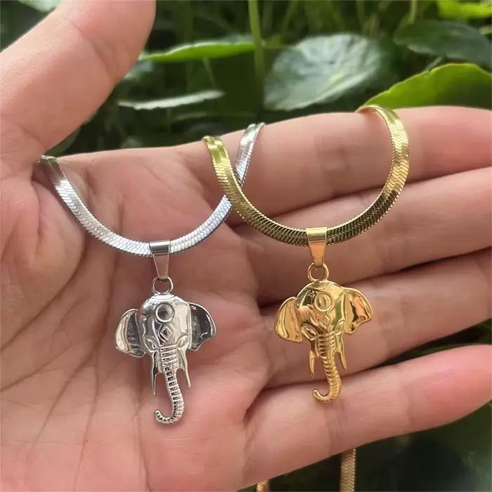 Collier chaîne à lame tête d'éléphant pour femmes, Punk, pendentif Long en acier inoxydable, hip hop, ras du cou, à la mode, 2023
