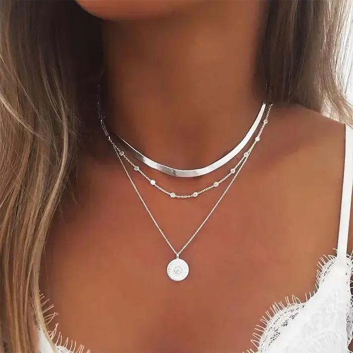 Collier rond à trois couches en argent Sterling 925