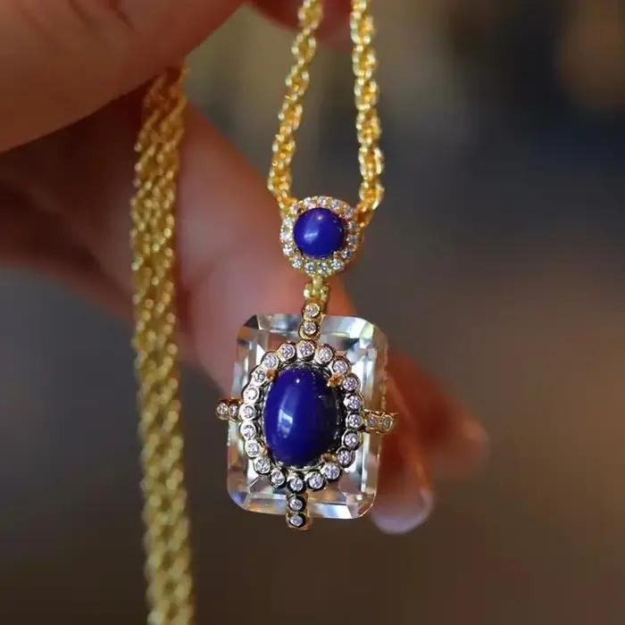 Collier Lapis Lazuli en Argent 925 pour Femme, Design Original, observateur, Luxe, Clip Blanc, Pende