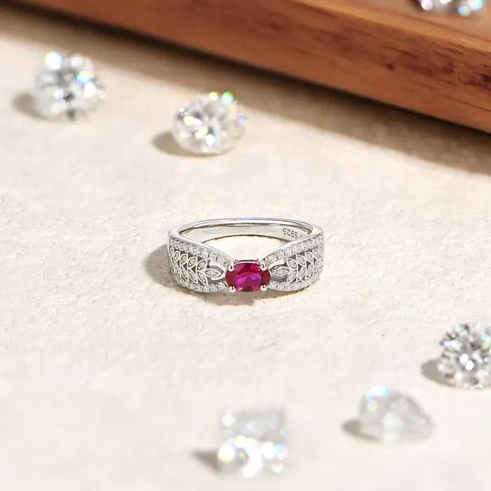 ATTAGEM Vintage magnifique laboratoire rubis femmes anneaux 925 en argent Sterling synthétique Moissanite bague pour proposition fête de mariage bijoux