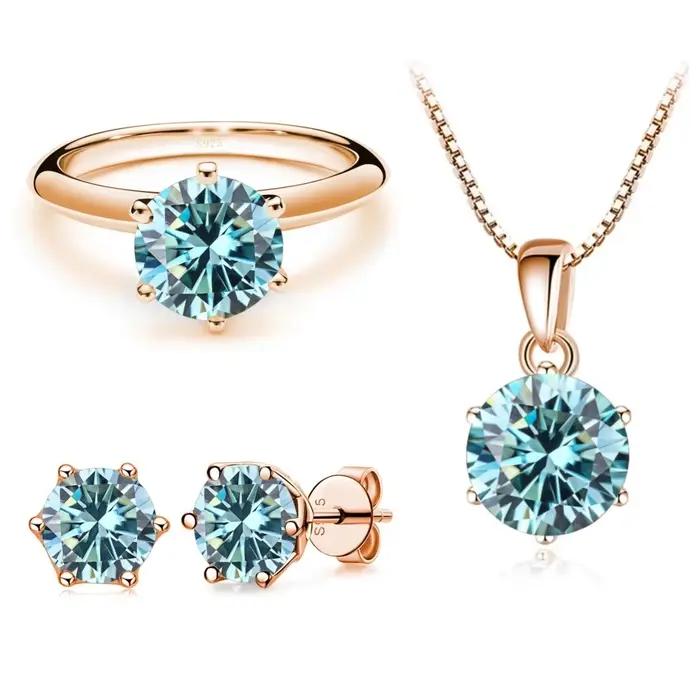 Ensemble de bijoux Moissanite pour charme dame plaqué or Rose avec total 4 carats argent mossanite 925