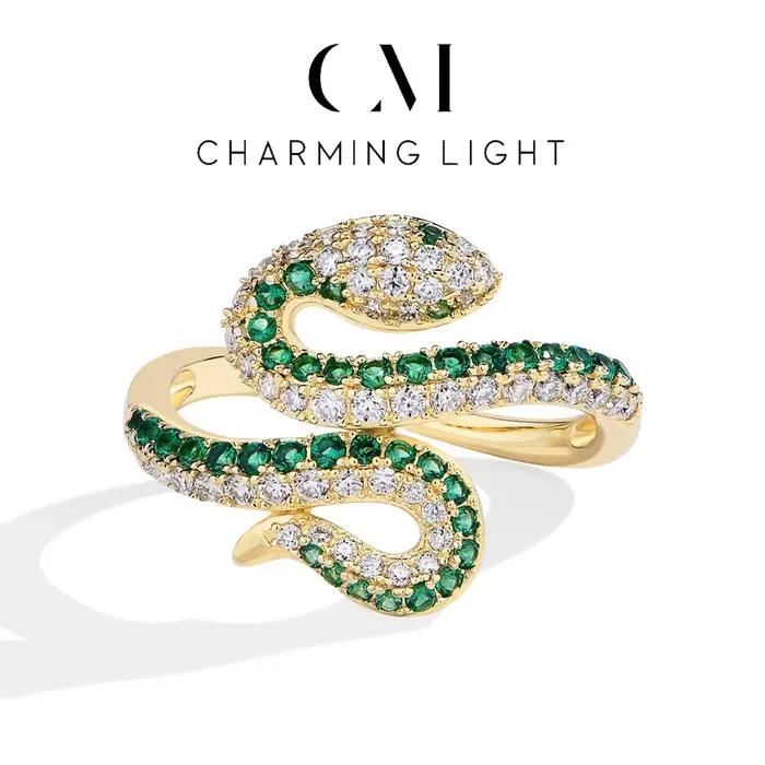 Bagues serpent Moissanite originales charmantes, bague ouverte en diamant de laboratoire fait à la m