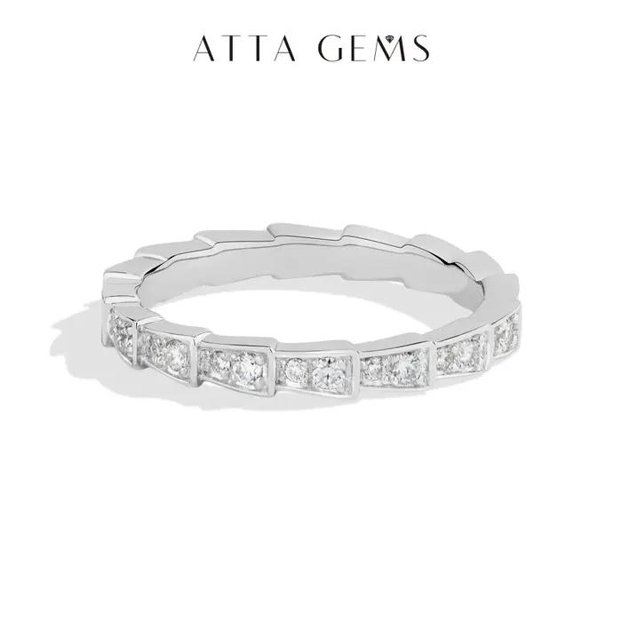 ATTAGEMS Bague Serpent en Argent S925 Pavée de Moissanite, Alliance Éternité Empilable, Bijoux de Lu