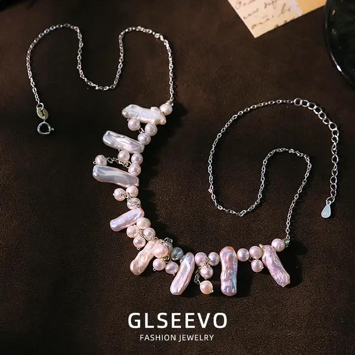 Collier en argent Sterling avec perles baroques d'eau douce naturelles, Design de luxe à la mode, bi